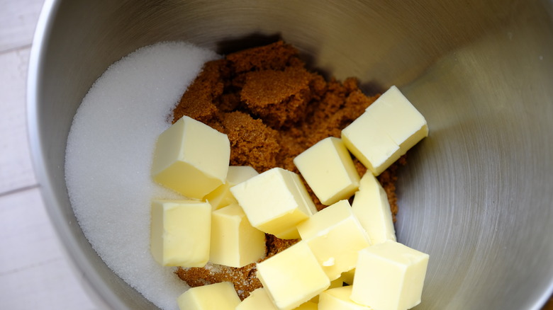 butter and sugar in a mixer