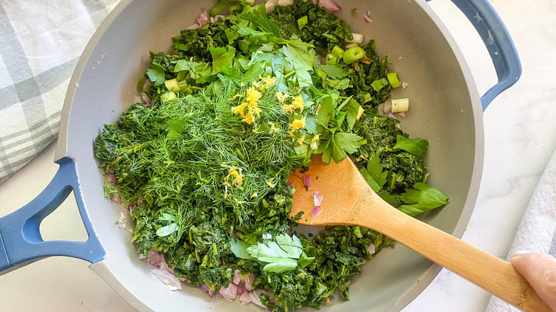 spinach filling ingredients in pan