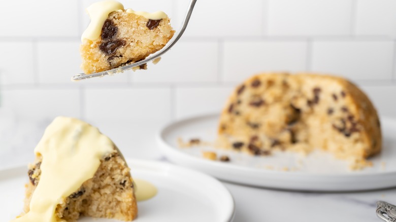 slice of spotted dick with bite removed