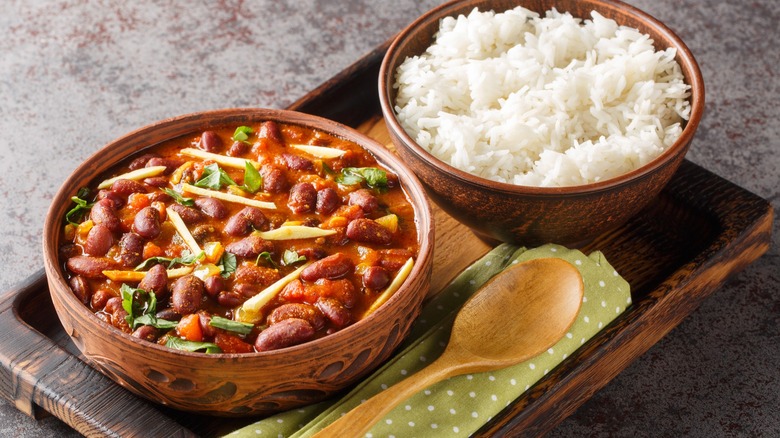 Bowl of rajma and white rice