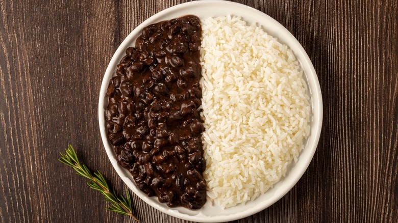 bowl with half beans and half rice