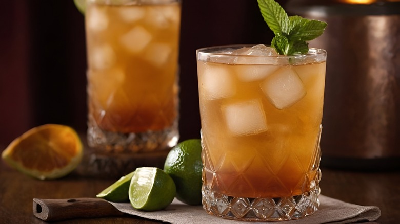 Close-up of a maple Mai Tai cocktail