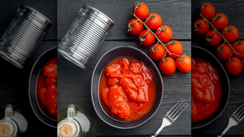 canned and fresh tomato in bowl