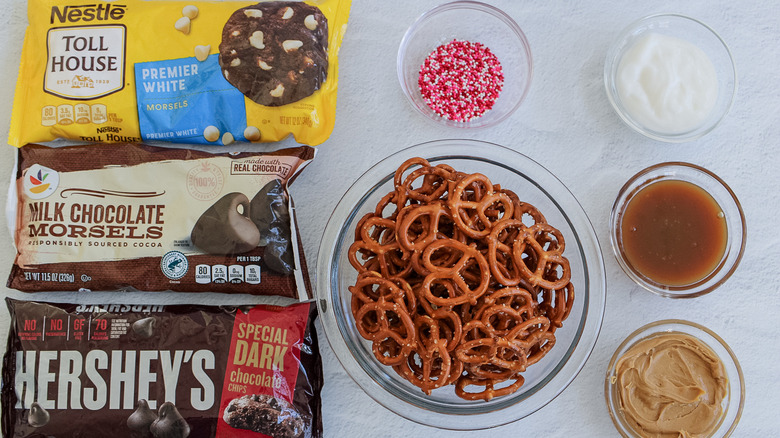 chocolate, pretzels, and other ingredients 