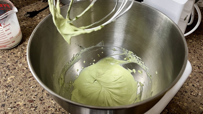 green cream in stand mixer