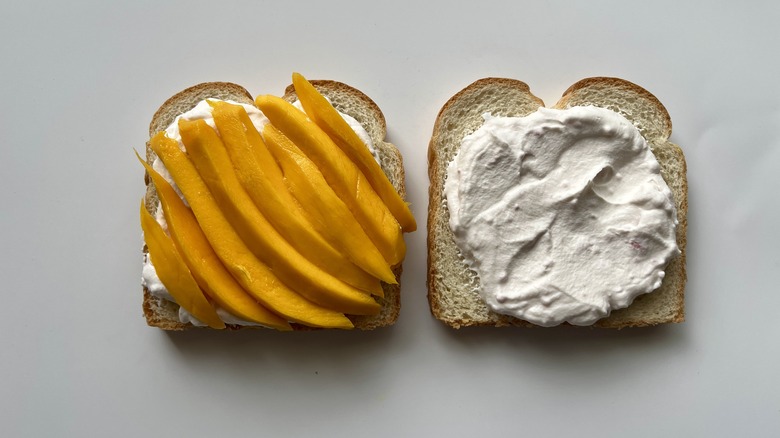 mangoes on slice of bread