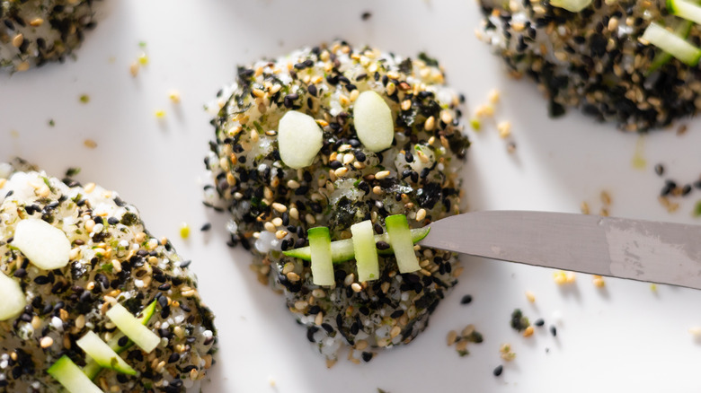 furikake skull onigiri on plate 