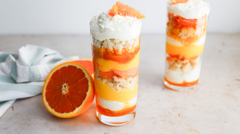 Finished layered citrus trifle dessert