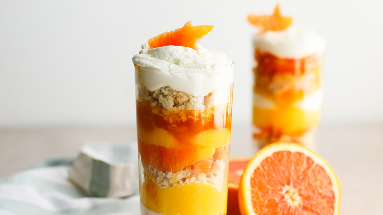 Layered citrus trifle in glass