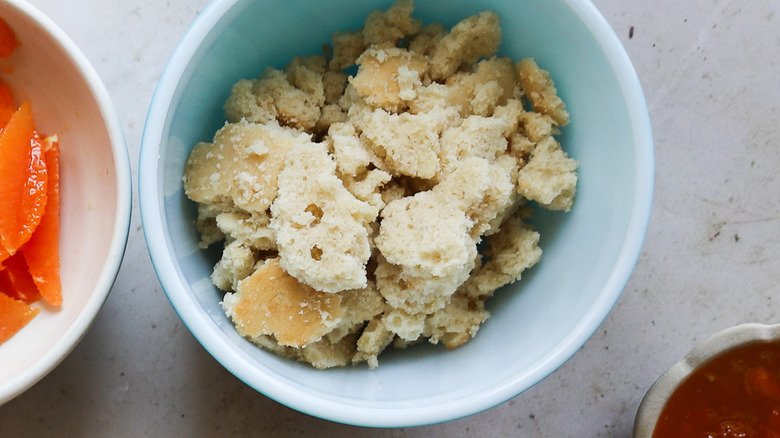 Bowl of vanilla cake crumbles