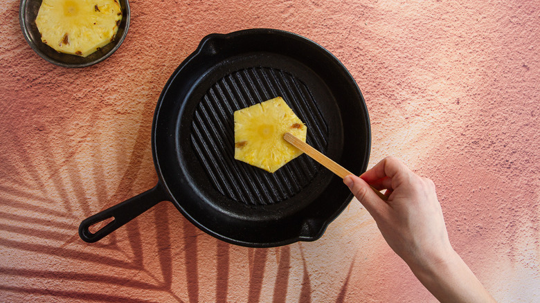 Pineapple on cast iron pan