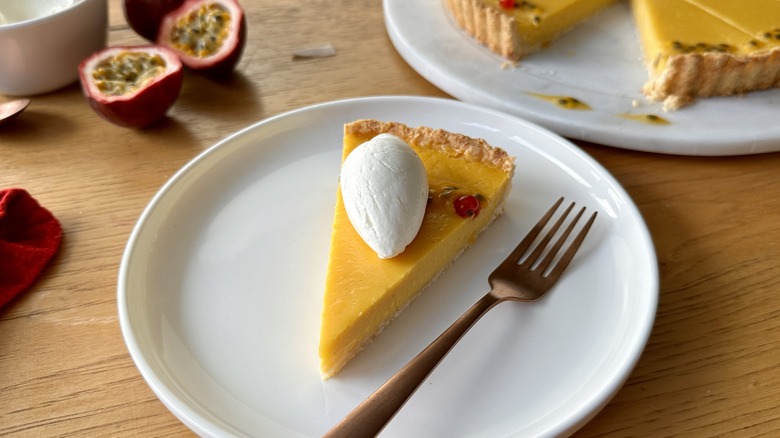 Slice of passion fruit tart