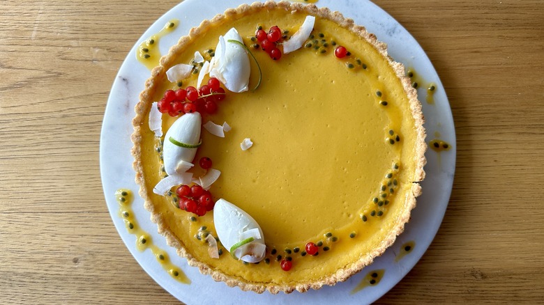 Garnished passion fruit tart