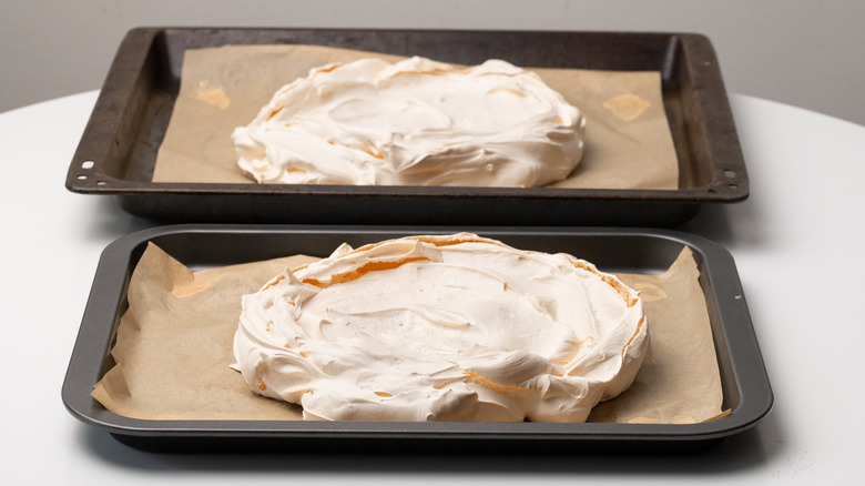 baked meringues on baking sheet