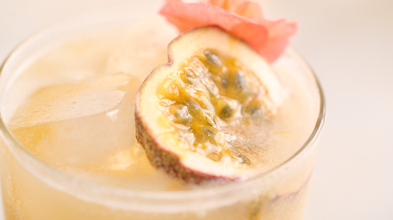 passionfruit garnish in glass