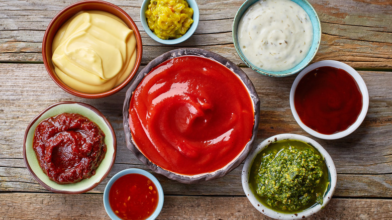 Ramekins of different condiments