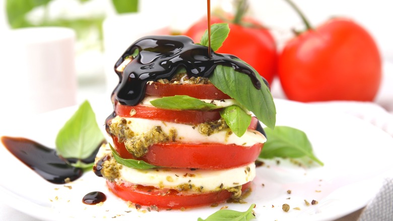 Stacked caprese salad with balsamic