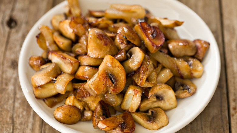 Sautéed mushrooms and onions on plate