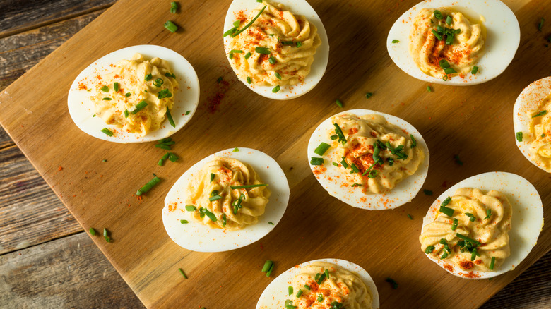 Deviled eggs with paprika and chives