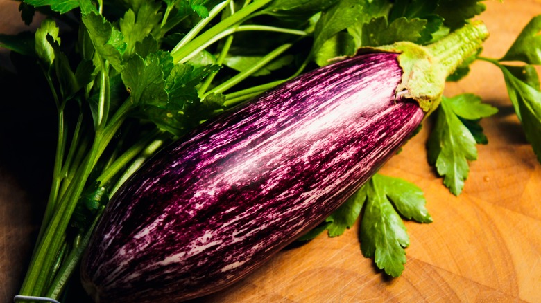 Eggplant on cutting board