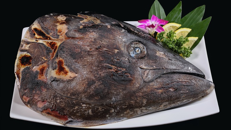 Roasted tuna head on plate