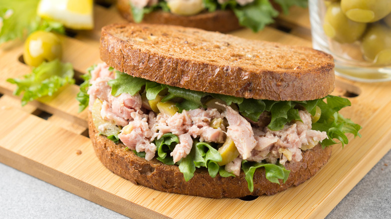 tuna salad sandwich with olives