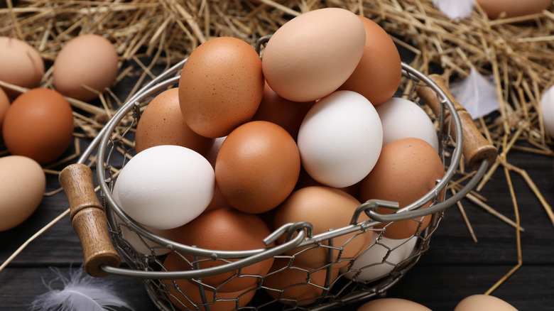 basket of multi-colored eggs