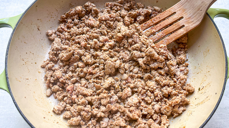 cooked ground turkey in pan