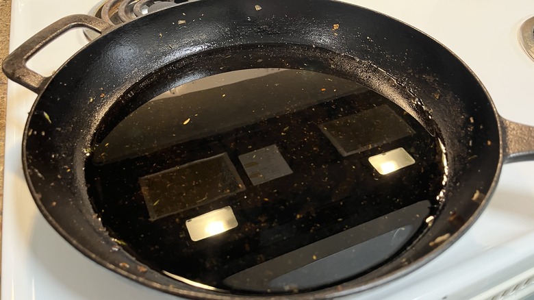 oil heating in skillet