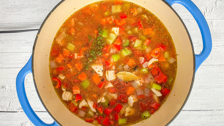 soup ingredients in pot