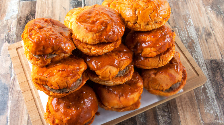 stacked islak burgers on plate