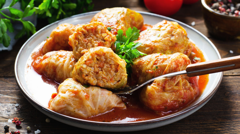 A plate of cabbage rolls