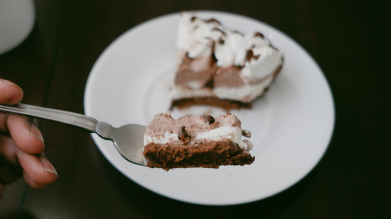 forkful and slice of chocolate chip cookie pie