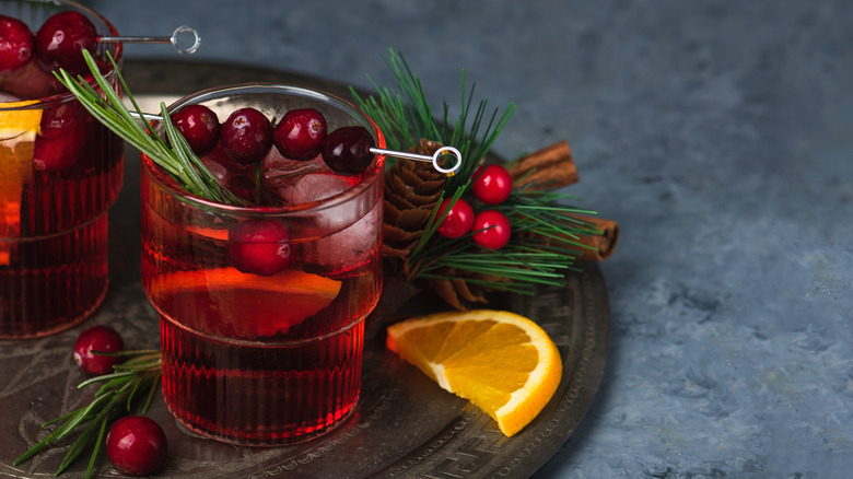 Cranberry cocktail with orange slice