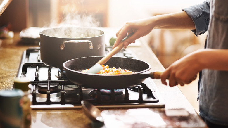 cooking food in pan