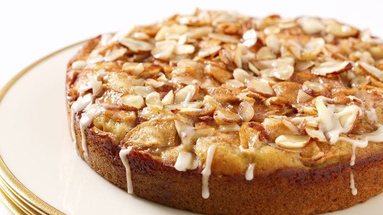 apple cake with almonds and glaze