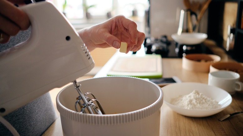 butter going into stand mixer