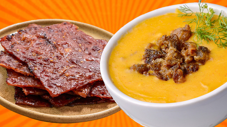 Jerky and bowl of soup