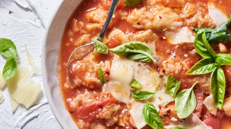 pappa al pomodoro with cheese and basil