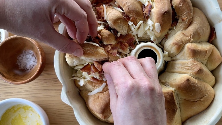 Stuffing bread with bacon and cheese