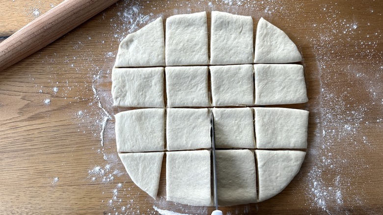 Dough cut into small squares