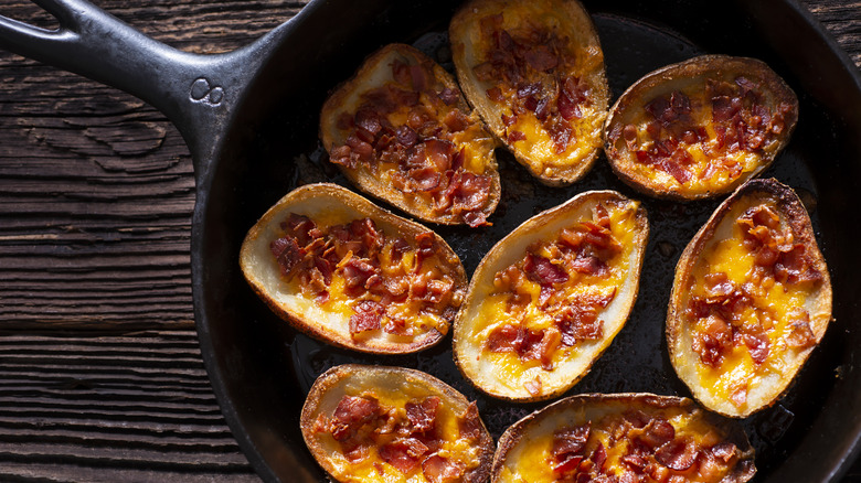 Potato skins in a cast iron skillet