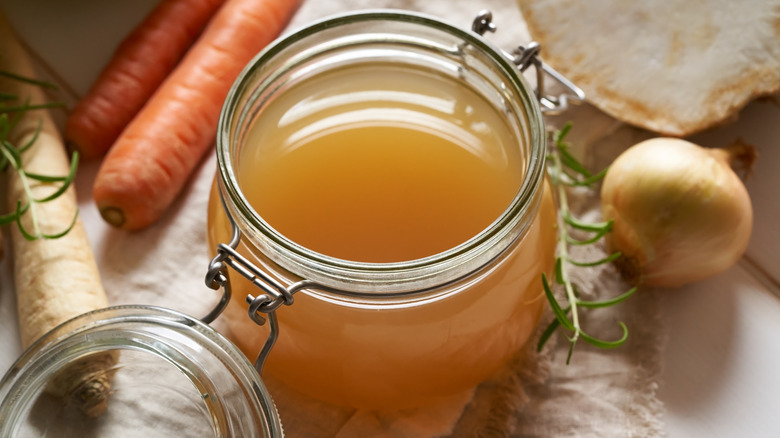 open jar of  beef stock 