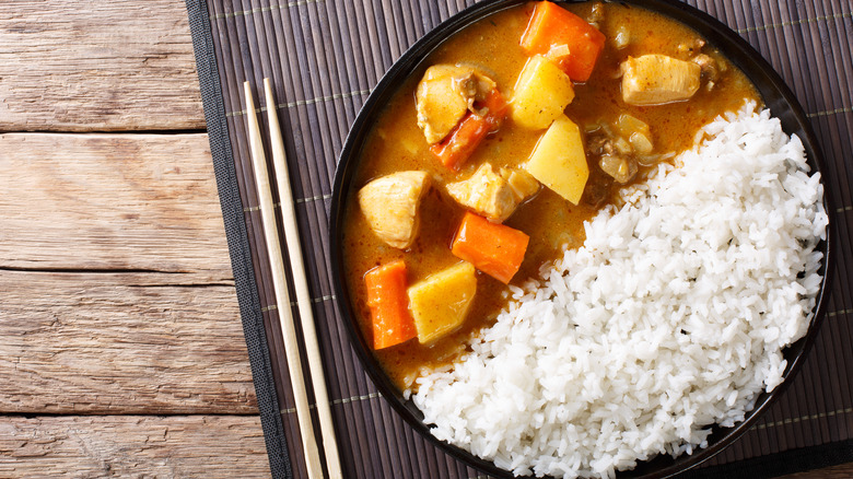 Aerial shot of Japanese curry rice