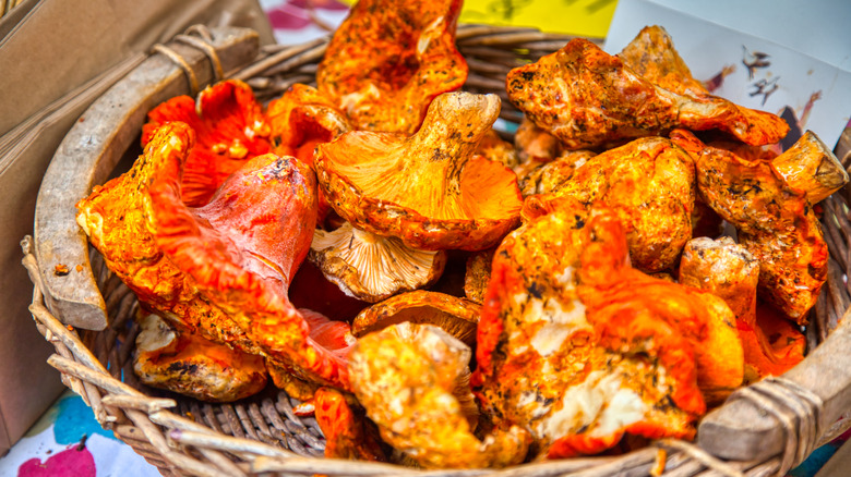 Lobster mushrooms in basket