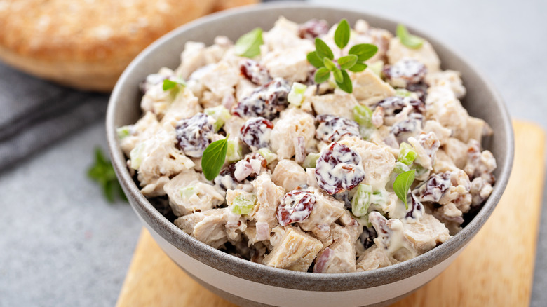 Chicken salad mix in bowl