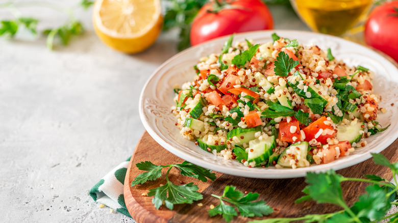 Tabbouleh salad and herbs