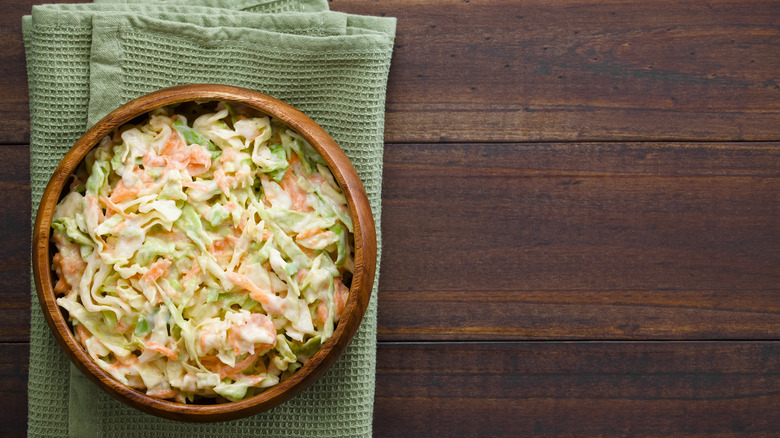 Coleslaw in green bowl