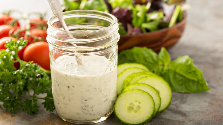 Ranch dressing cucumbers and salad