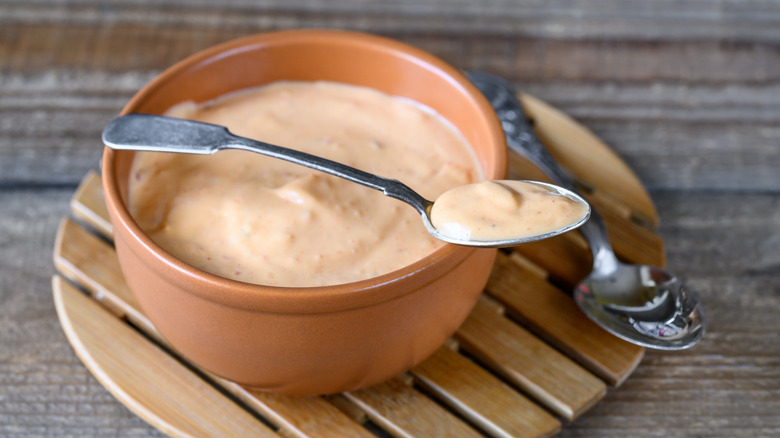 Thousand island dressing with spoon